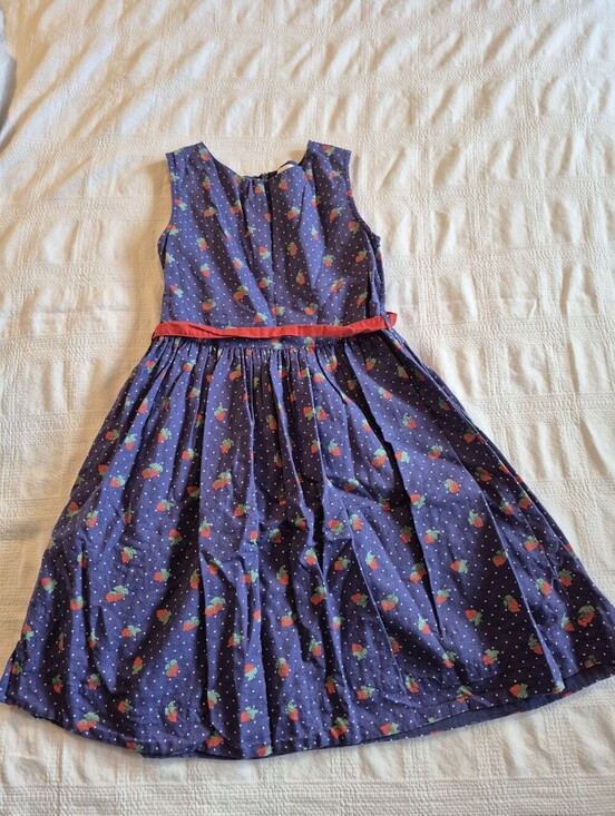Mini Boden Other - Mini Boden girls size 11-12 yrs blue dress with strawberry print red belt VVGUC